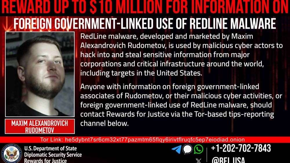 EE.UU. ofrece 10 millones de dólares por información sobre Redline.